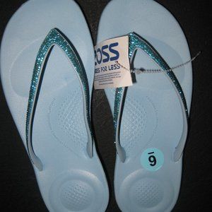 FitFlop IQUSHION Aqua Blue Sparkle 1 inch wedge Flip-Flops size 6 Euro 37 NEW